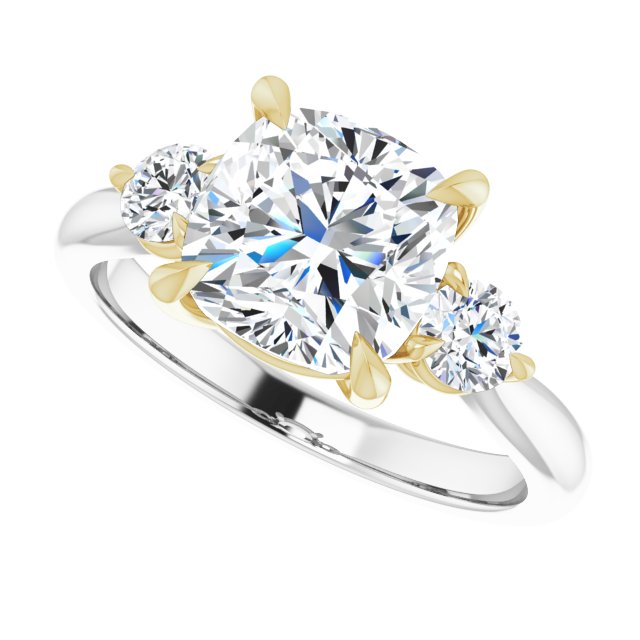 Three Carat Cushion Brilliant Moissanite Three Stone Engagement Ring