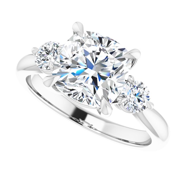 Three Carat Cushion Brilliant Moissanite Three Stone Engagement Ring