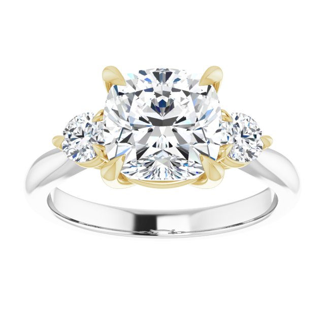 Three Carat Cushion Brilliant Moissanite Three Stone Engagement Ring