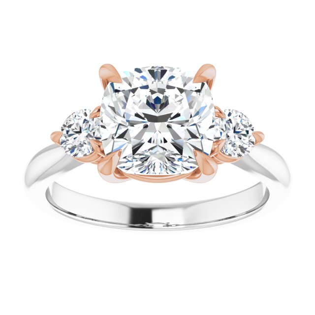 Three Carat Cushion Brilliant Moissanite Three Stone Engagement Ring
