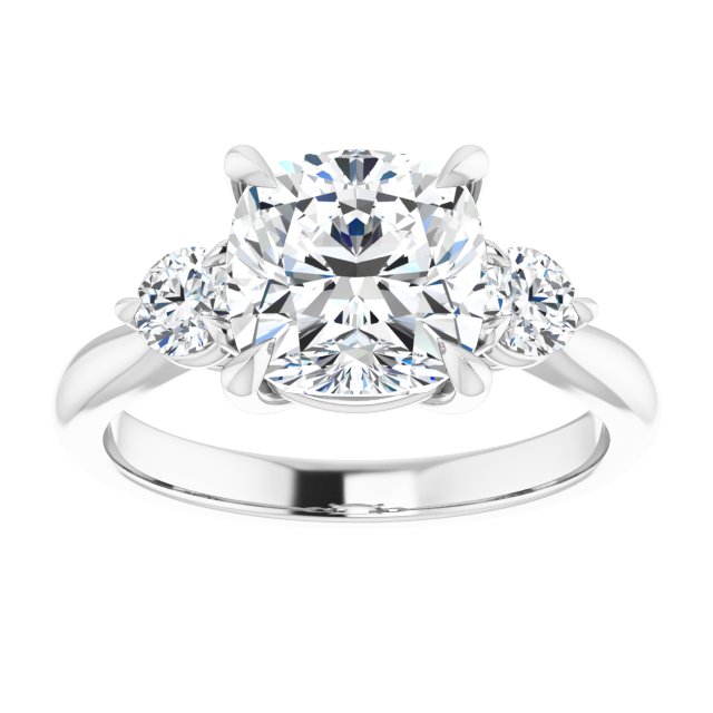 Three Carat Cushion Brilliant Moissanite Three Stone Engagement Ring