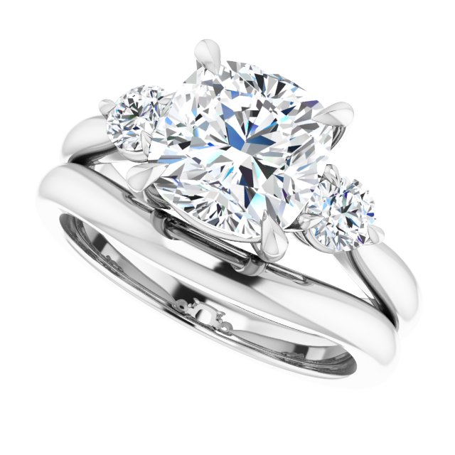 Three Carat Cushion Brilliant Moissanite Three Stone Engagement Ring