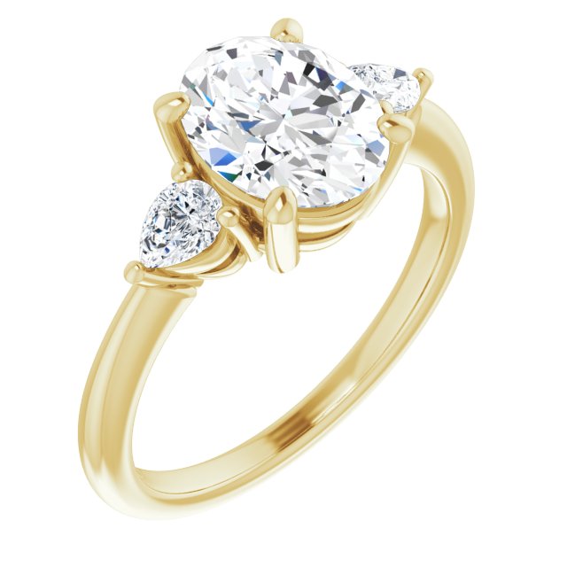 Two Carat Oval Brilliant and Pear Moissanite Three Stone Engagement Ring
