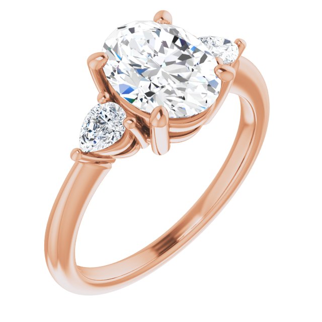 Two Carat Oval Brilliant and Pear Moissanite Three Stone Engagement Ring
