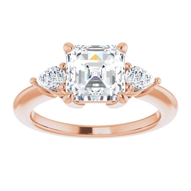 Two Carat Asscher and Pear Moissanite Three Stone Engagement Ring