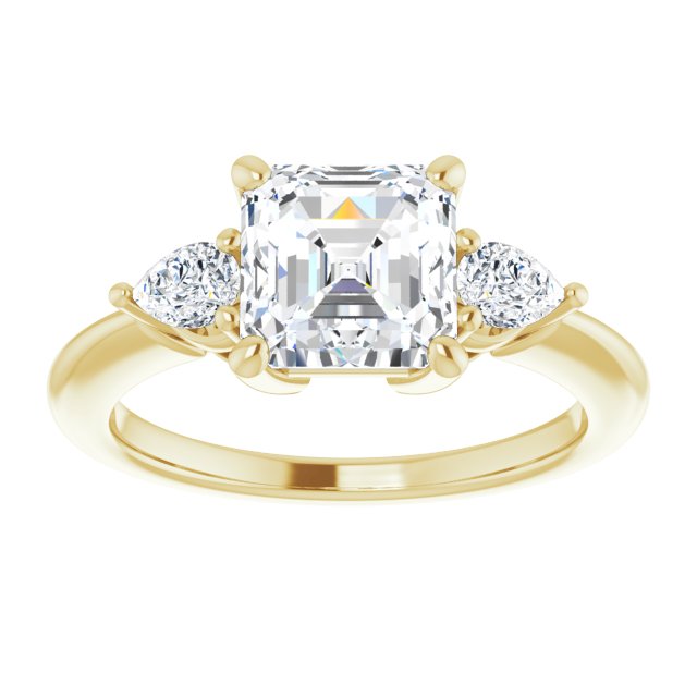 Two Carat Asscher and Pear Moissanite Three Stone Engagement Ring