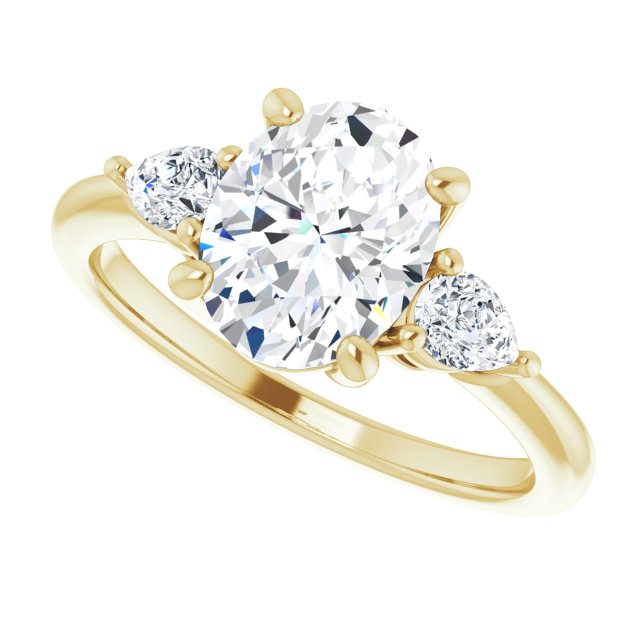 Two Carat Oval Brilliant and Pear Moissanite Three Stone Engagement Ring