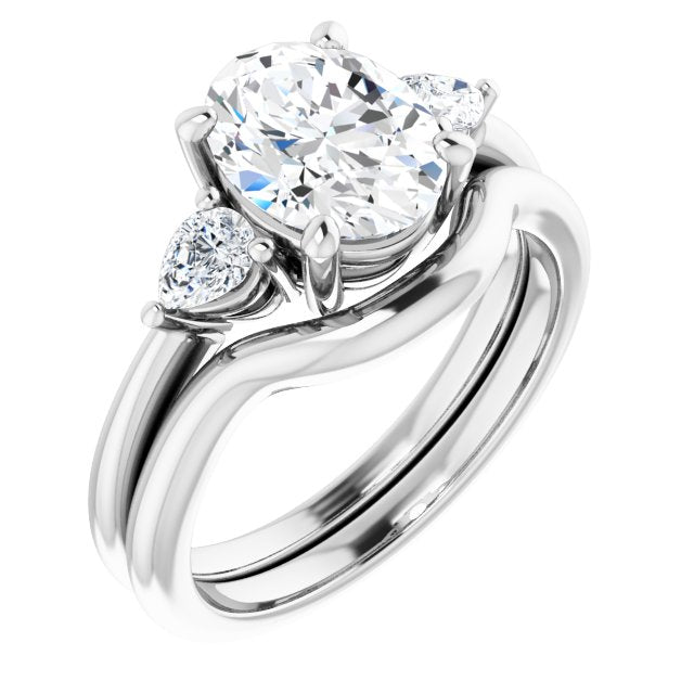 Two Carat Oval Brilliant and Pear Moissanite Three Stone Engagement Ring