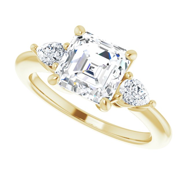 Two Carat Asscher and Pear Moissanite Three Stone Engagement Ring