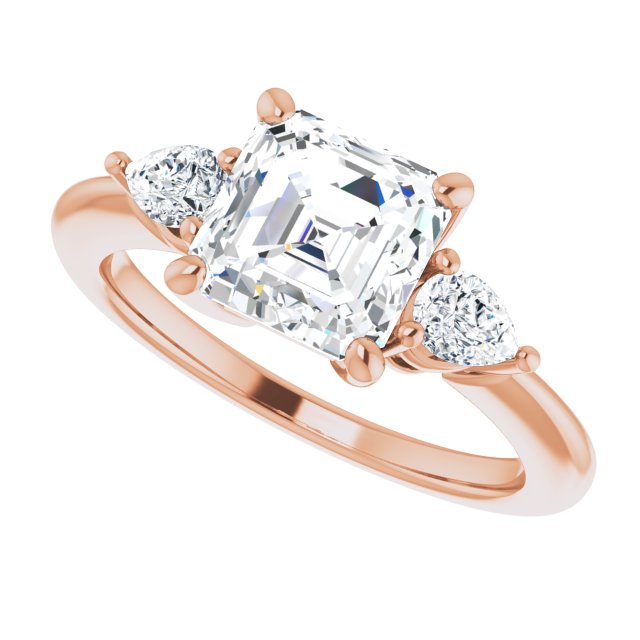 Two Carat Asscher and Pear Moissanite Three Stone Engagement Ring