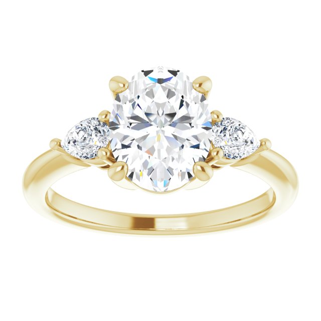 Two Carat Oval Brilliant and Pear Moissanite Three Stone Engagement Ring