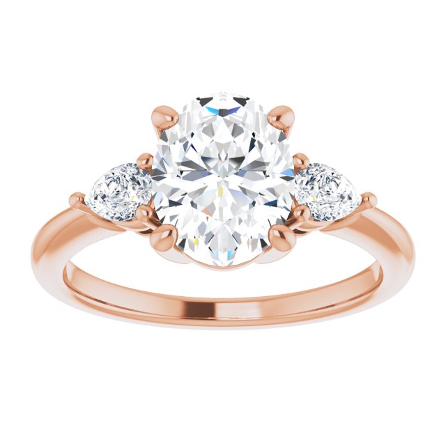 Two Carat Oval Brilliant and Pear Moissanite Three Stone Engagement Ring