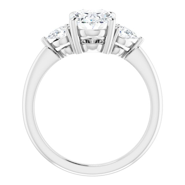 Two Carat Oval Brilliant and Pear Moissanite Three Stone Engagement Ring