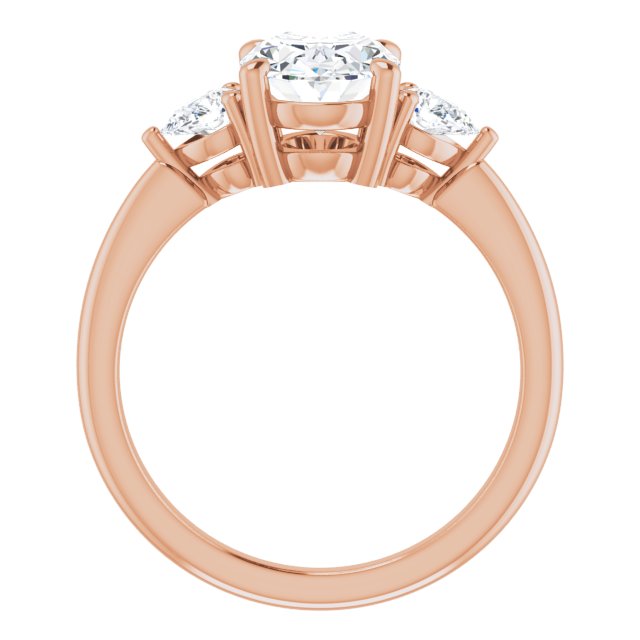 Two Carat Oval Brilliant and Pear Moissanite Three Stone Engagement Ring