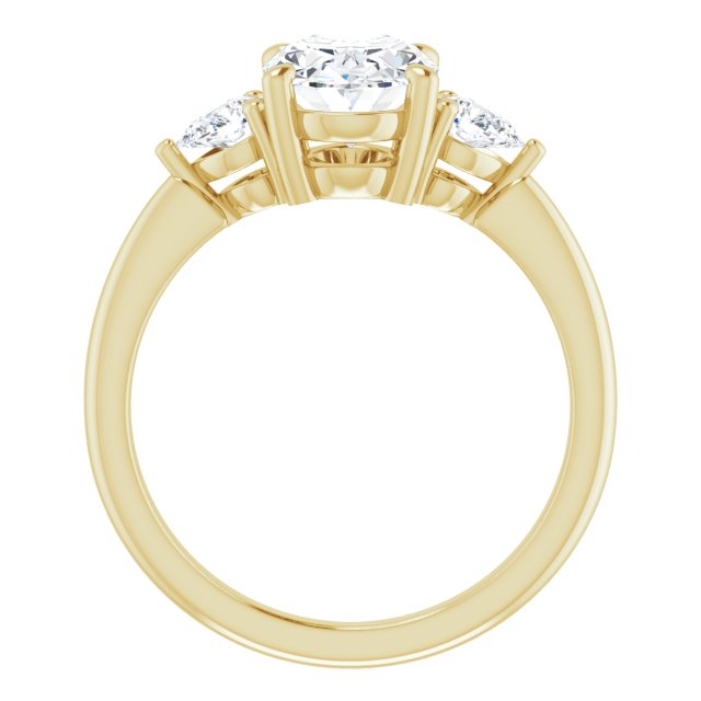 Two Carat Oval Brilliant and Pear Moissanite Three Stone Engagement Ring