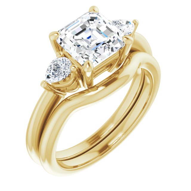Two Carat Asscher and Pear Moissanite Three Stone Engagement Ring