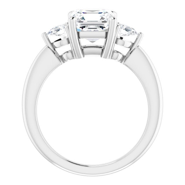 Two Carat Asscher and Pear Moissanite Three Stone Engagement Ring