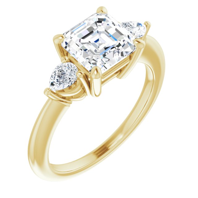 Two Carat Asscher and Pear Moissanite Three Stone Engagement Ring