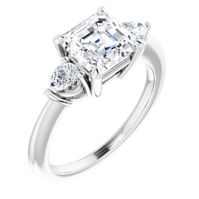 Two Carat Asscher and Pear Moissanite Three Stone Engagement Ring