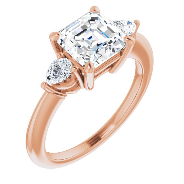 Two Carat Asscher and Pear Moissanite Three Stone Engagement Ring
