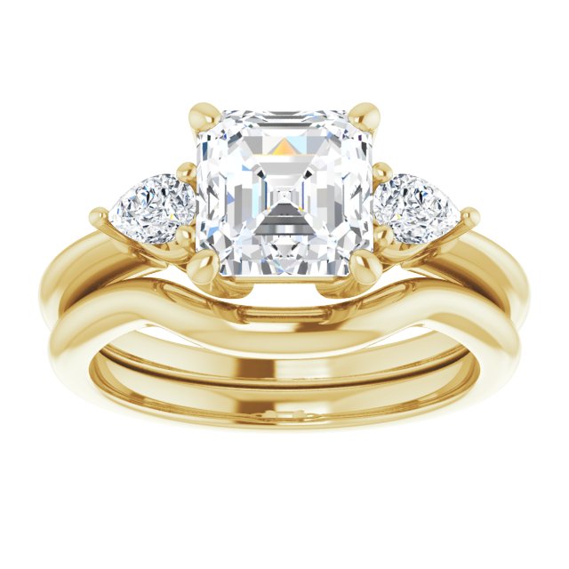 Two Carat Asscher and Pear Moissanite Three Stone Engagement Ring