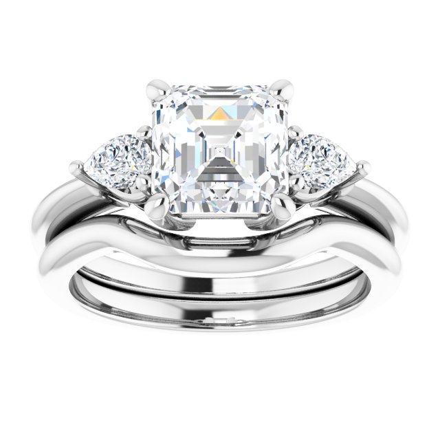 Two Carat Asscher and Pear Moissanite Three Stone Engagement Ring