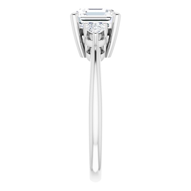 Two Carat Asscher and Pear Moissanite Three Stone Engagement Ring