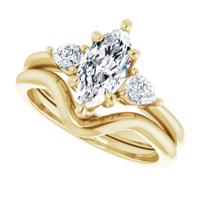 1.42ctw Marquise and Pear Shape Moissanite Three Stone Engagement Ring