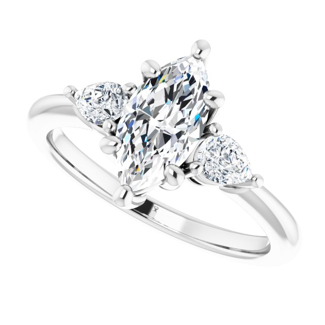 1.42ctw Marquise and Pear Shape Moissanite Three Stone Engagement Ring