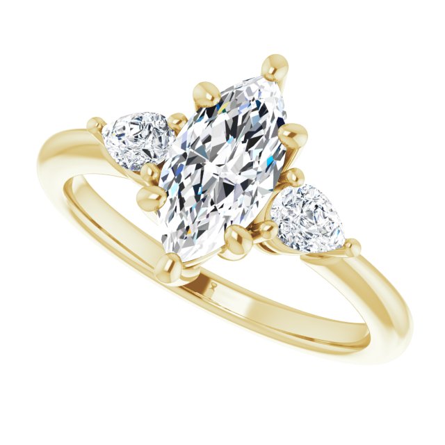 1.42ctw Marquise and Pear Shape Moissanite Three Stone Engagement Ring
