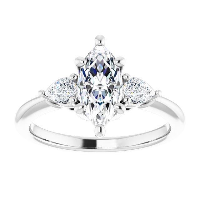 1.42ctw Marquise and Pear Shape Moissanite Three Stone Engagement Ring