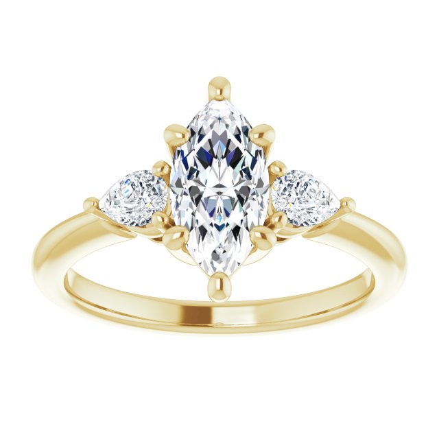 1.42ctw Marquise and Pear Shape Moissanite Three Stone Engagement Ring