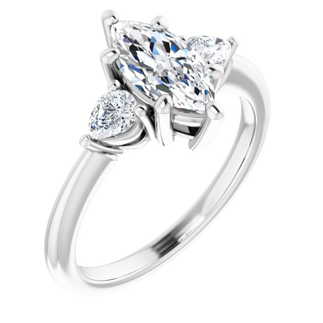 1.42ctw Marquise and Pear Shape Moissanite Three Stone Engagement Ring