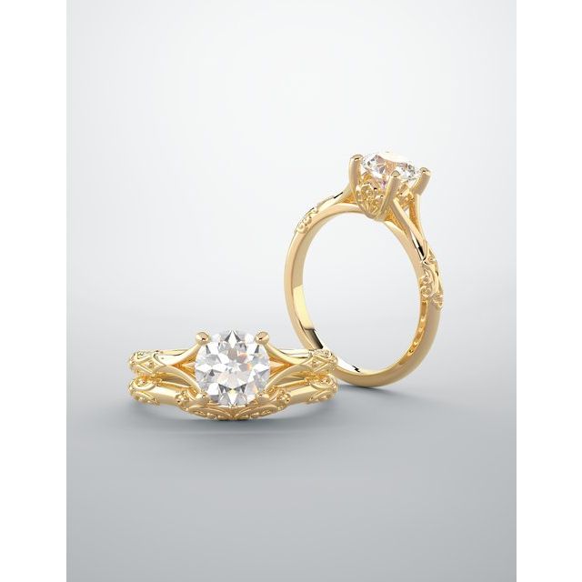One Carat Round Brilliant Moissanite Vintage Style Engagement Ring