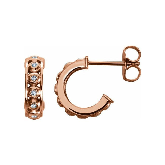 14k Rose Gold Bezel LG Diamond Huggie Earrings