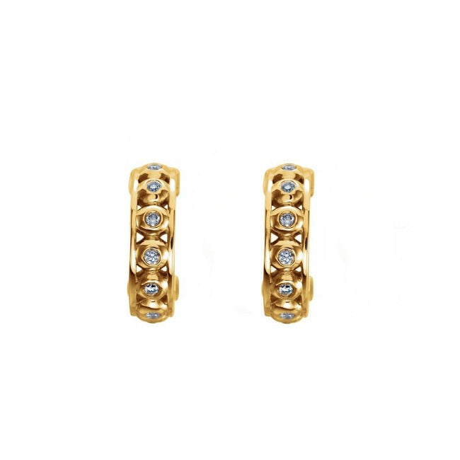 14k Gold Bezel LG Diamond Huggie Earrings