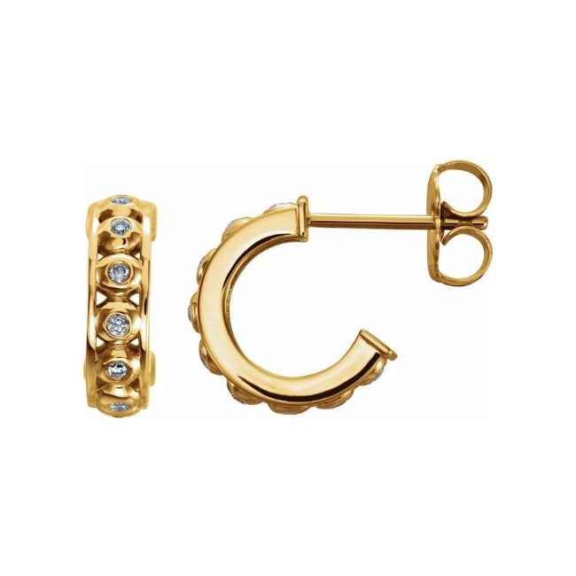 14k Gold Bezel LG Diamond Huggie Earrings-1