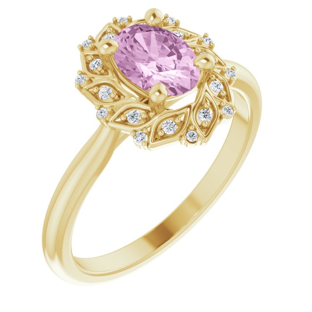 Light Pink LG Sapphire & Diamond Halo Ring