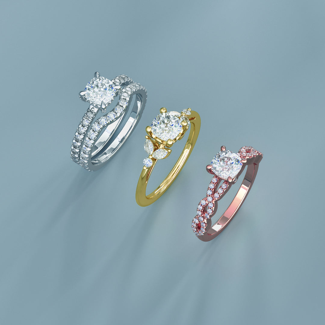 Round Brilliant and Marquise Moissanite Nature-Inspired Engagement Ring