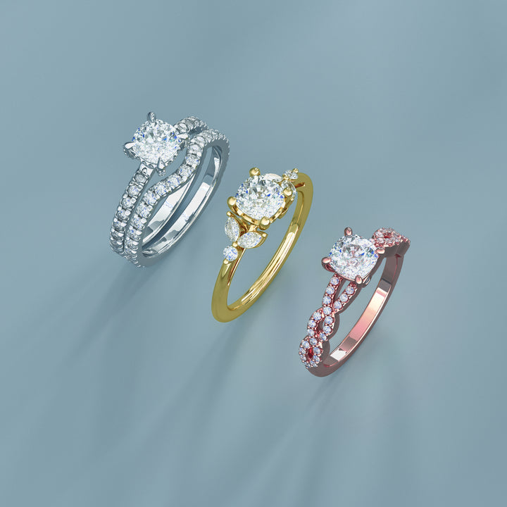 Round Brilliant and Marquise Moissanite Nature-Inspired Engagement Ring
