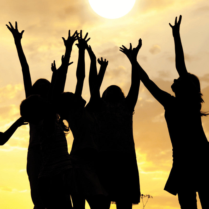 a picture of children playing reaching up for the sun - lets build a more sustainable future for all of our children