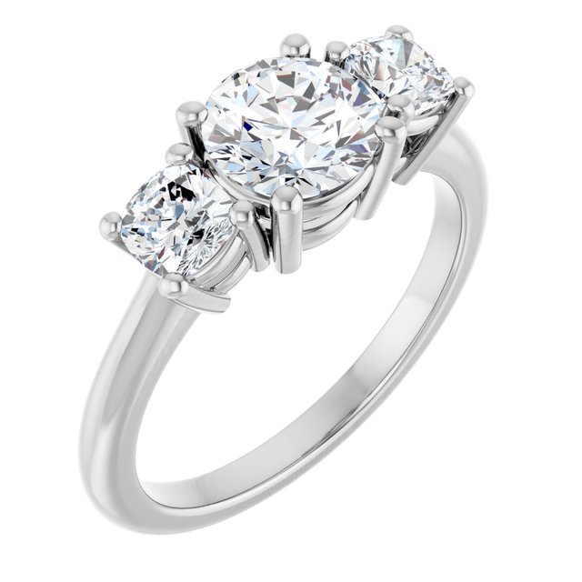 1 Carat White Gold Round Brilliant Moissanite Three Stone Engagement Ring