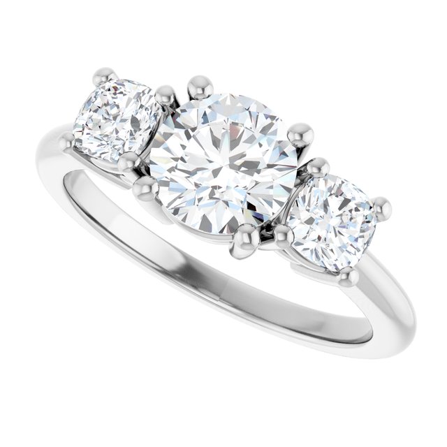 1 Carat White Gold Round Brilliant Moissanite Three Stone Engagement Ring