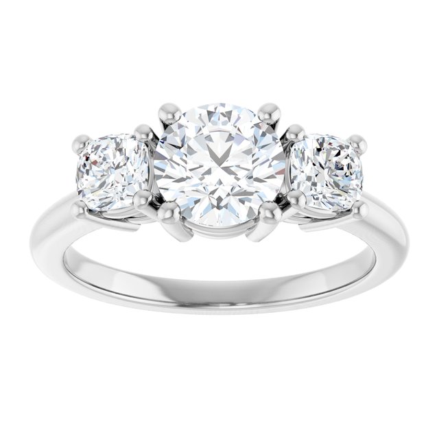 1 Carat White Gold Round Brilliant Moissanite Three Stone Engagement Ring