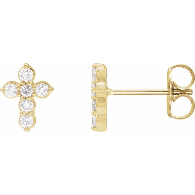 14k Gold LG Diamond Cross Earrings