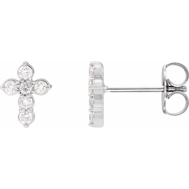 14k Gold LG Diamond Cross Earrings