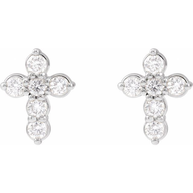 14k Gold LG Diamond Cross Earrings