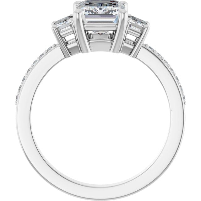 2 Carat Platinum Emerald Brilliant Moissanite Three Stone Engagement Ring