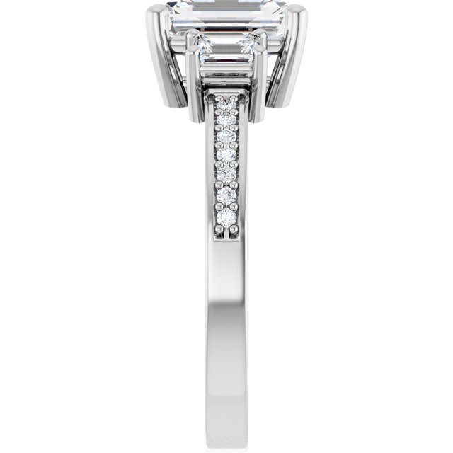 2 Carat Platinum Emerald Brilliant Moissanite Three Stone Engagement Ring