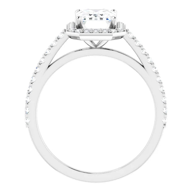 Continuum Silver Emerald Shape Moissanite Halo Accented Engagement Ring